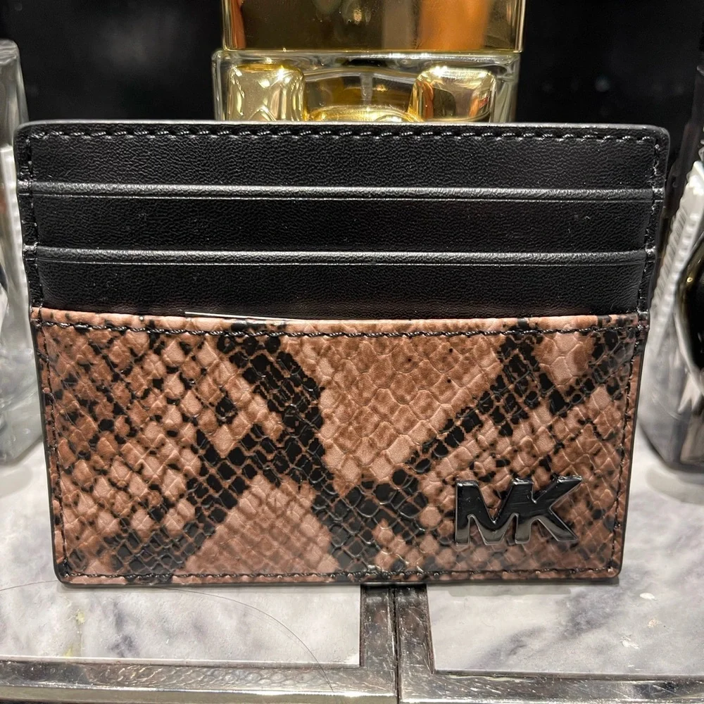 MICHAEL KORS Cyrus Snake Embossed Tall Card Case Driftwood NWT